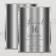 SWEET 16 Sechzehn Silver Glam Confetti Ecken