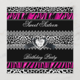 Sweet 16 Sechzehn Zebra Leopard Pink Black Diamond Einladung