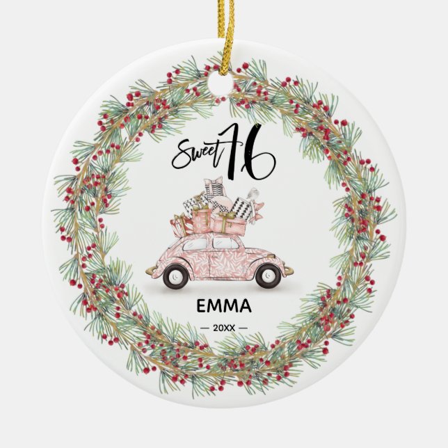 Sweet 16 Signature Script Car Foto Greenery Keramik Ornament (Vorne)