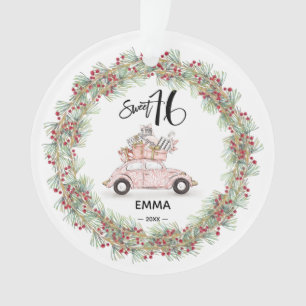 Sweet 16 Signature Script Car Greenery Ornament