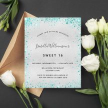 Sweet 16 Silber aquamarin Glitzer Einladung