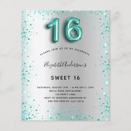 Sweet 16 Silber aquamarin Glitzer Einladung Flyer