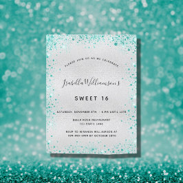 Sweet 16 silber aquamarin Glitzer glamouröse Einla Postkarte