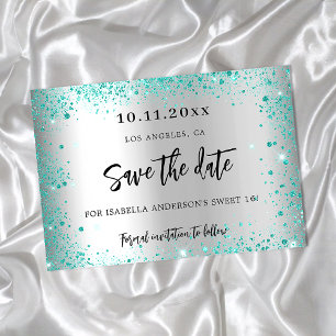 Sweet 16 silber aquamariner grüner Glitzer glamour Save The Date