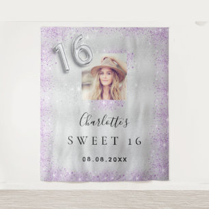 Sweet 16 silber Foto lila Glitzer Staub willkommen Wandteppich