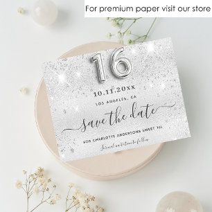 Sweet 16 Silber Glitter Metall Save-the-Date-Karte