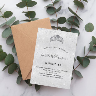 Sweet 16 silber Glitzer Tiara Kronenfunkel Einladung