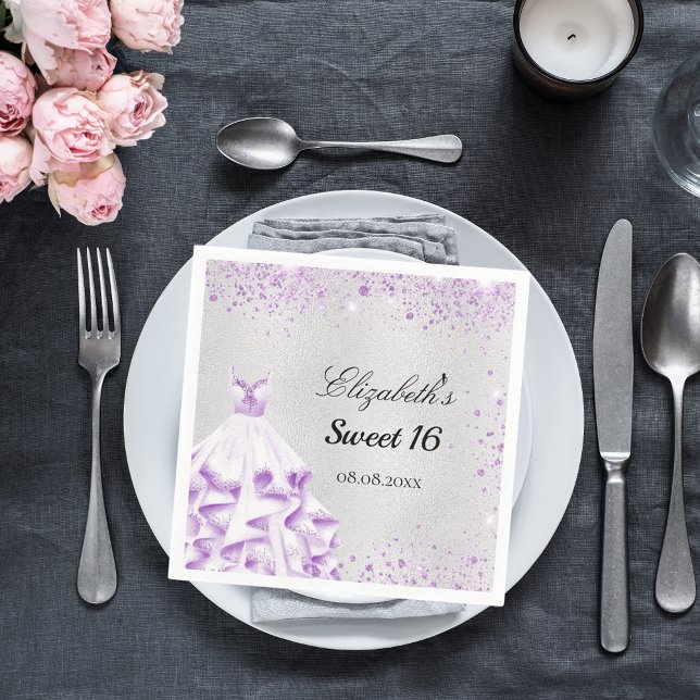 Sweet 16 silber, lila Glitzer Serviette (Von Creator hochgeladen)
