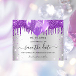 Sweet 16 Silber lila Haushalt Save the Date Flyer<br><div class="desc">Bitte beachten Sie, dass dies Save the Date auf Flyer Papier und sehr dünn ist. Umschläge sind nicht enthalten. Für eine dickere Save the Date Karte (das gleiche Design) besuchen Sie bitte unseren Shop. Eine Freundin und trendig Save the Date für eine Sweet 16, 16. Geburtstagsfeier. Ein Imitat silber aussehender...</div>