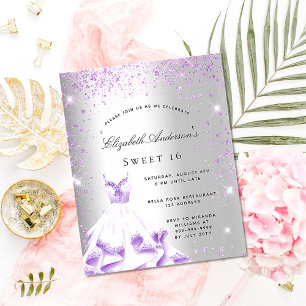 Sweet 16 Silber lila Kleidung Glitzer Einladung