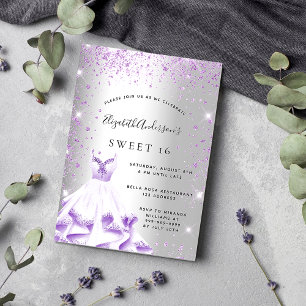 Sweet 16 silber lila Kleidung Glitzer glamourös Einladung