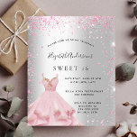 Sweet 16 silber rosa Kleid Einladung Flyer<br><div class="desc">Bitte beachten Sie, dass diese Einladung auf Flyer Papier und sehr dünn ist. Umschläge sind nicht enthalten. Für dickere Einladungen (gleiche Gestaltung) besuchen Sie bitte unseren Shop. Eine moderne, stilvolle und glamouröse Einladung zu einer Sweet 16. Geburtstagsfeier. Ein Imitat silber metallisch aussehender Hintergrund mit rosa Imitat Glitzer Staub und ein...</div>