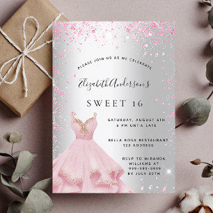 Sweet 16 silber rosa Kleid Glitzer glamourös Einladung