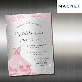 Sweet 16 silber rosa Kleid Glitzer Luxus Magneteinladung