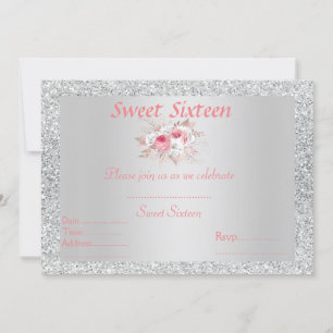 Sweet 16 silber, rosa, pfirsichfarben einladung