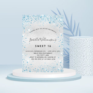 Sweet 16 silberblau Glitzer elegantes Party Einladung