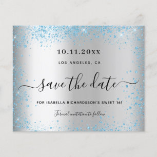Sweet 16 silberblau Haushalt Save the Date Flyer