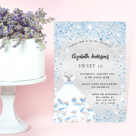 Sweet 16 silberblaue Glitzern Party Einladung