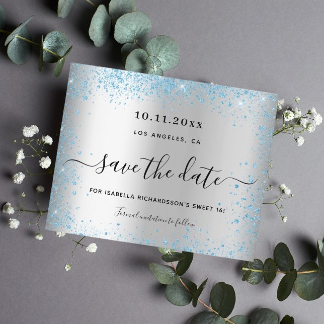 Sweet 16 silberblaue Save the Date-Karte (Von Creator hochgeladen)