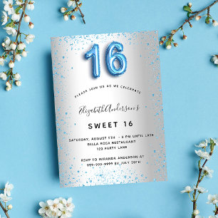 Sweet 16 silberblauer Glitzer glamourös Einladung