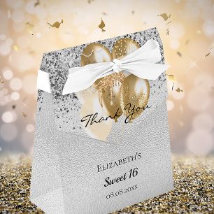 Sweet 16 Silbergoldballons danke Geschenkschachtel