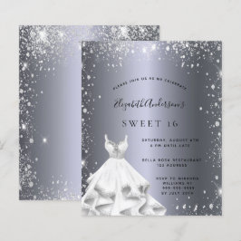 Sweet 16 Silberkleid Glitzer Einladung