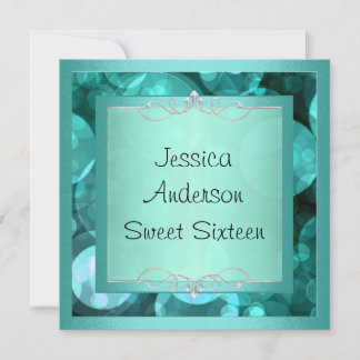 Sweet 16 Silver Aquamarin Bubbles Metal Frame Part Einladung