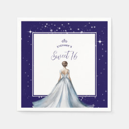 Sweet 16 Silver Ball Gown Dress Navy Blue Birthday Serviette