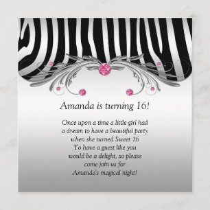Sweet 16 Silver Black Zebra IMITATE Rosa Juwelen B Einladung