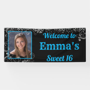 Sweet 16 Silver Glitzer Confetti Sparkle Banner