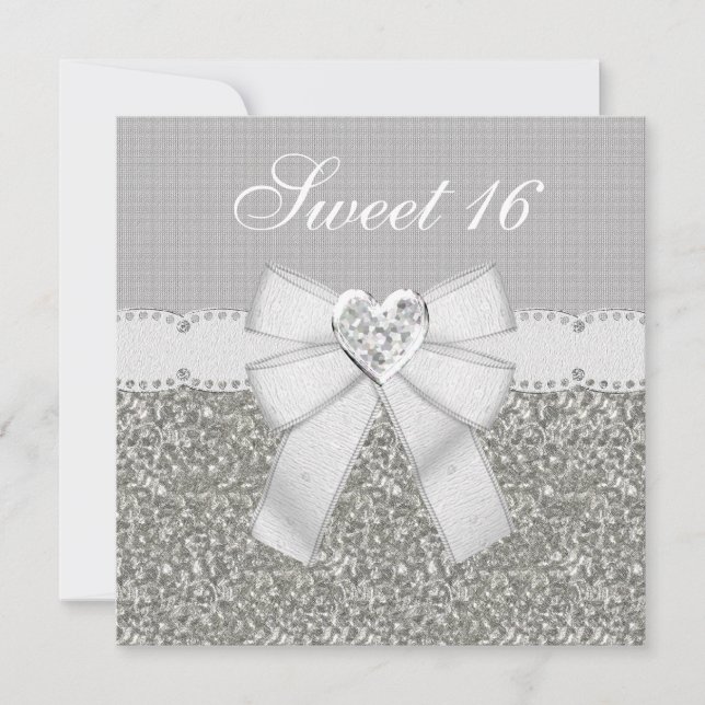Sweet 16 Silver Glitzer & Sparkle Herzladen Einladung (Vorderseite)