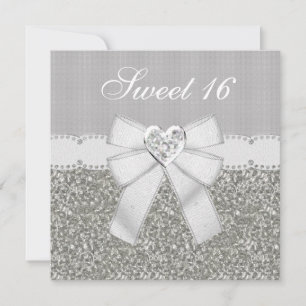 Sweet 16 Silver Glitzer & Sparkle Herzladen Einladung