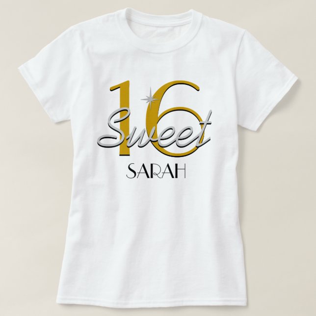 Sweet 16 Silver/Gold Sparkle T-Shirt (Design vorne)