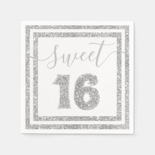Sweet 16 Silver Imitats Glitzer Stripe Geburtstag  Serviette