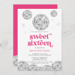 Sweet 16 Silver Retro Disco PINK Glitzer Einladung<br><div class="desc">Dieses Design misst 5 x 7 Zoll/ 12, 7 x 17, 8 cm und ist perfekt für Einladungen. Mit unserer Kollektion Retro Disco Ball Bridal Shower Invitations & Decor können Sie in die Vergangenheit zurückblicken. Tauchen Sie ein in die Nostalgie des 70ers mit gedämpften beigen und grauen Arkaden, die durch...</div>