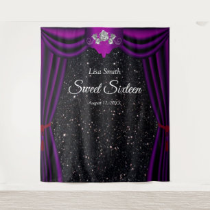 Sweet 16 Silver Rose Lila Vorhang Schwarzer Glitze Wandteppich