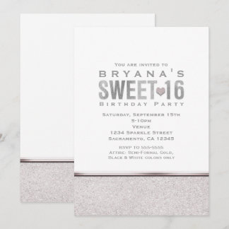 SWEET 16 Silver Sparkle Glam Party Einladungen