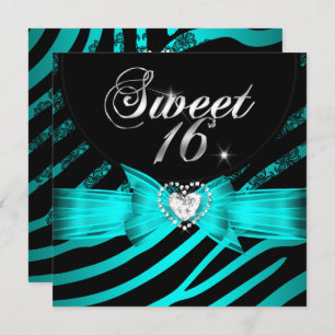 Sweet 16 Sixteen Aqua Blue Zebra Einladung