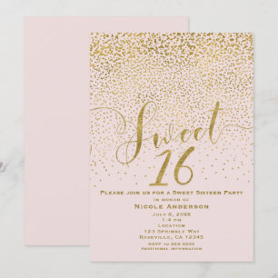 SWEET 16 Sixteen Blush Rosa & Gold Konfetti Einladung