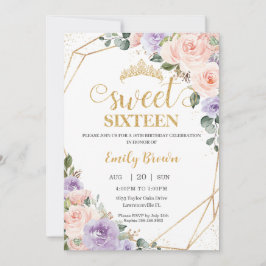 Sweet 16 Sixteen Lilac Blush Floral Gold Geburtsta Einladung