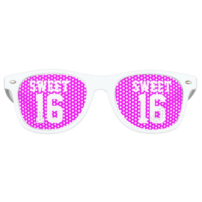 SWEET 16 SIXTEEN Neon Pink Birthday Partyschirme Sonnenbrille (Vorderseite)