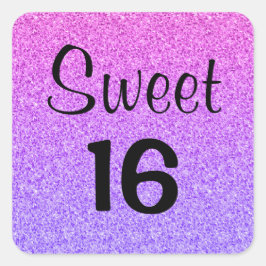 Sweet 16 Sixteen Ombre Lila Glitzer Glitzern Quadratischer Aufkleber