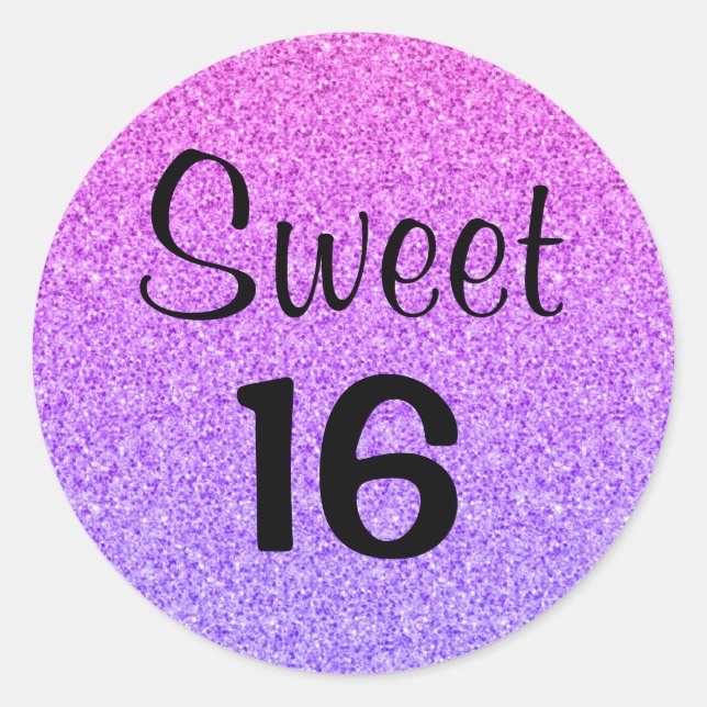 Sweet 16 Sixteen Ombre Lila Glitzer Glitzern Runder Aufkleber (Vorderseite)