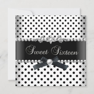 Sweet 16 Sixteen Schwarzer Fleck Silberweiß Einladung