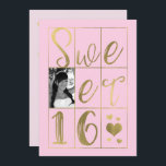 SWEET 16 SIXZEHEN Gold & Blush Pink Hearts Foto Einladung<br><div class="desc">Anpassen durch Hinzufügen von Foto und Text</div>