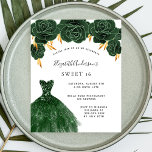 Sweet 16 Smaragdgrün Gold Kleid Blumenbudget Flyer<br><div class="desc">Bitte beachten Sie, dass diese Einladung auf Flyer Papier und sehr dünn ist. Umschläge sind nicht enthalten. Für dickere Einladungen (gleiche Gestaltung) besuchen Sie bitte unseren Shop. Eine moderne, stilvolle und glamouröse Einladung zu einer Sweet 16. Geburtstagsfeier. Auf der Vorderseite: Weißer Hintergrund mit grünen Imitaten Glitzer Staub, ein smaragdgrünes Kleid...</div>