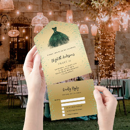 Sweet 16 Smaragdgrün goldfarbenes Kleid Glitzer UA All In One Einladung