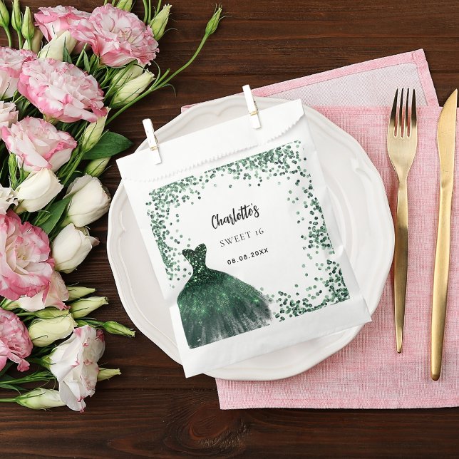 Sweet 16 Smaragdgrün Kleid Danke Geschenktütchen (Von Creator hochgeladen)