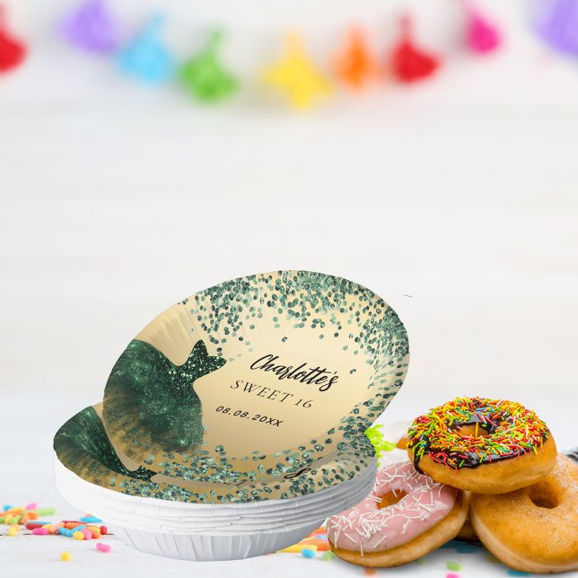 Sweet 16 Smaragdgrün Kleid Gold Pappteller (Von Creator hochgeladen)