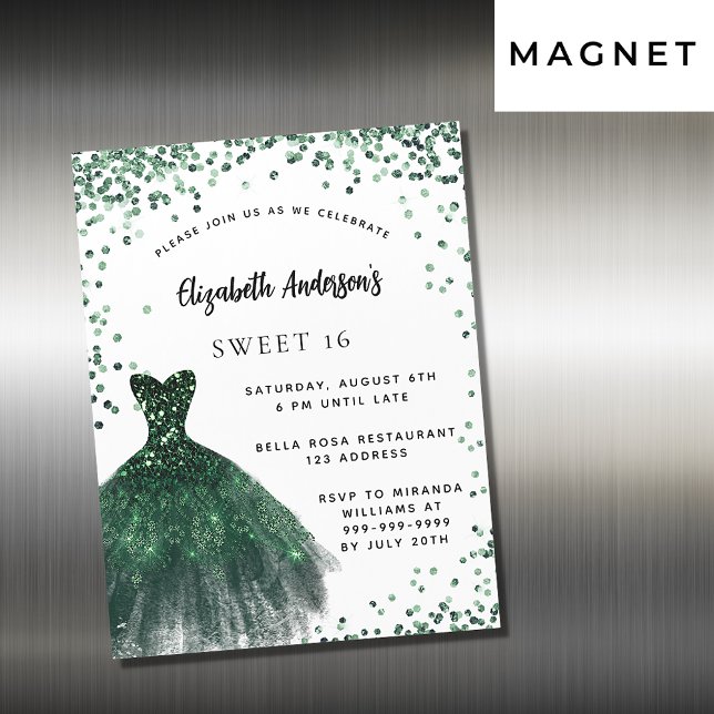 Sweet 16 Smaragdgrün Kleid Luxus Magneteinladung (Von Creator hochgeladen)
